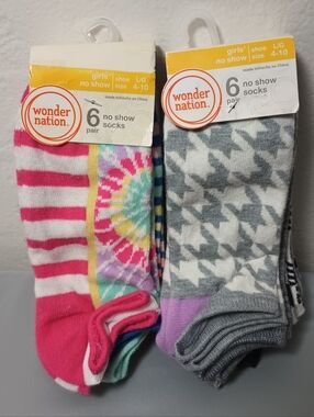 Wonder Nation Girls' Tie Dye and Striped No Show Socks (2)